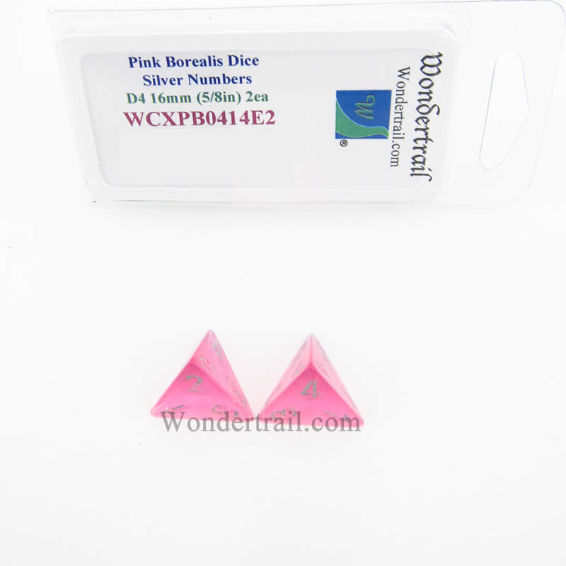 WCXPB0414E2 Pink Borealis Dice Silver Numbers D4 16mm Pack of 2 Main Image