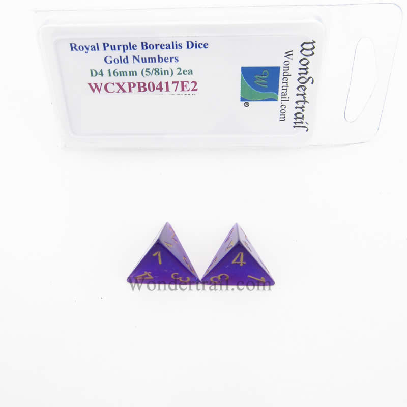 WCXPB0417E2 Royal Purple Borealis Dice Gold Numbers D4 16mm Pack of 2 Main Image