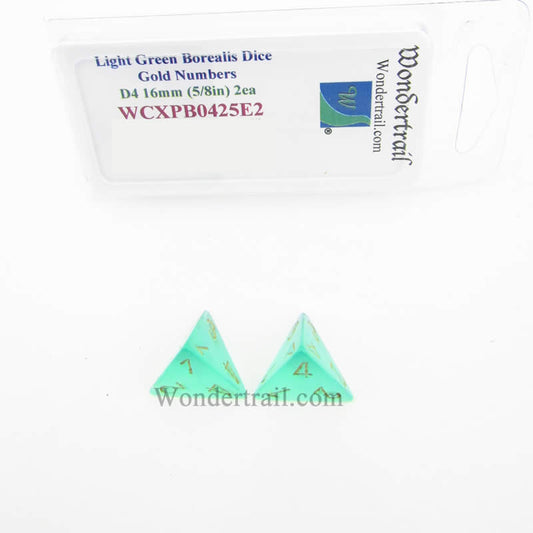 WCXPB0425E2 Light Green Borealis Dice Gold Numbers D4 16mm Pack of 2 Main Image