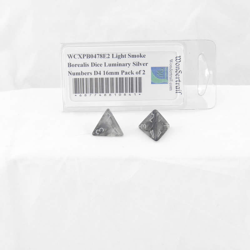 WCXPB0478E2 Light Smoke Borealis Dice Luminary Silver Numbers D4 16mm Pack of 2 Main Image