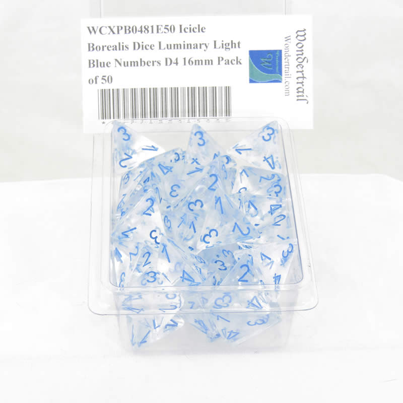 WCXPB0481E50 Icicle Borealis Dice Luminary Light Blue Numbers D4 16mm Pack of 50 2nd Image