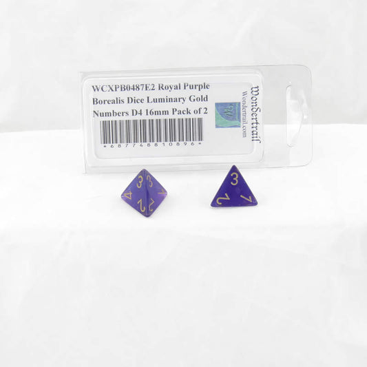 WCXPB0487E2 Royal Purple Borealis Dice Luminary Gold Numbers D4 16mm Pack of 2 Main Image