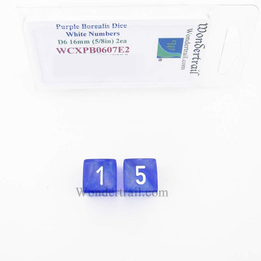 WCXPB0607E2 Purple Borealis Dice White Numbers D6 16mm Pack of 2 Main Image