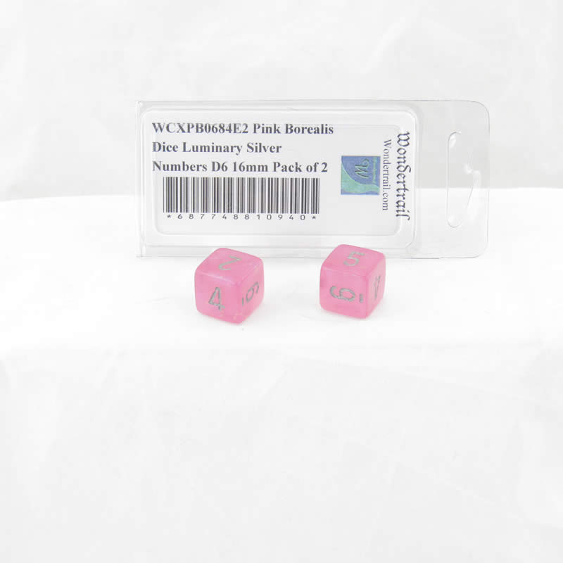 WCXPB0684E2 Pink Borealis Dice Luminary Silver Numbers D6 16mm Pack of 2 Main Image