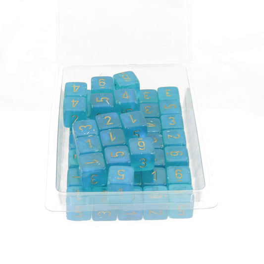 WCXPB0685E50 Teal Borealis Dice Luminary Gold Numbers D6 16mm (5/8in) Pack of 50 Main Image