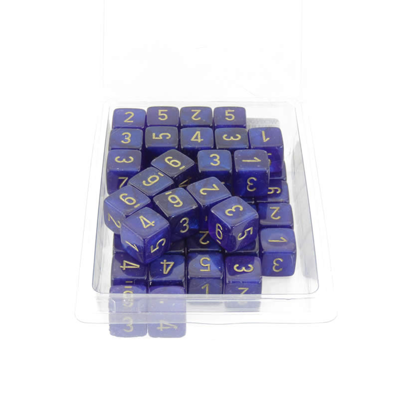 WCXPB0687E50 Royal Purple Borealis Dice Luminary Gold Numbers D6 16mm Pack of 50 Main Image