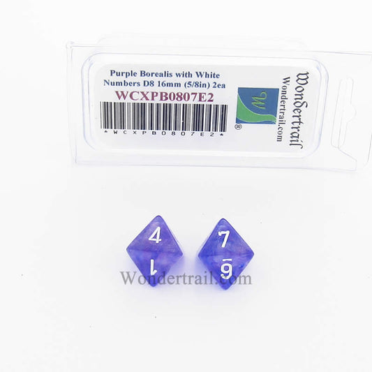 WCXPB0807E2 Purple Borealis Dice White Numbers D8 16mm Pack of 2 Main Image