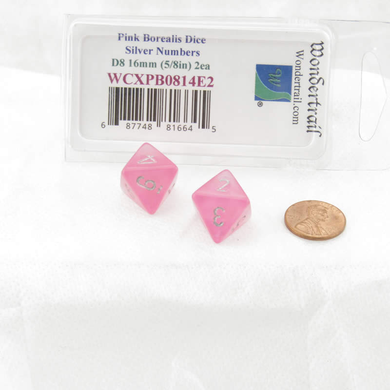WCXPB0814E2 Pink Borealis Dice Silver Numbers D8 16mm Pack of 2 2nd Image