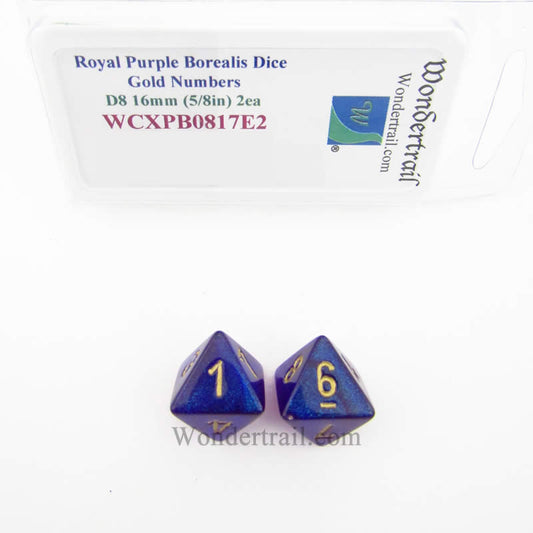 WCXPB0817E2 Royal Purple Borealis Dice Gold Numbers D8 16mm Pack of 2 Main Image