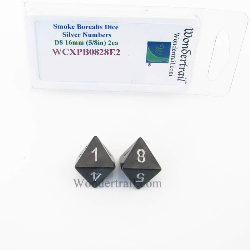 WCXPB0828E2 Smoke Borealis Dice Silver Numbers D8 16mm Pack of 2 Main Image