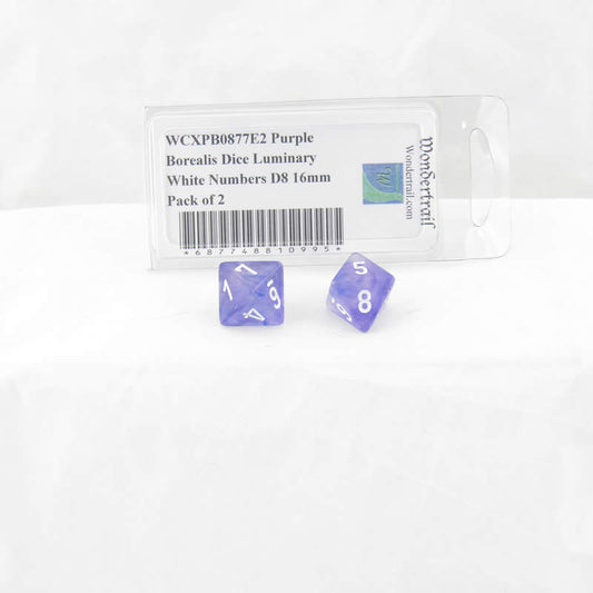 WCXPB0877E2 Purple Borealis Dice Luminary White Numbers D8 16mm Pack of 2 Main Image