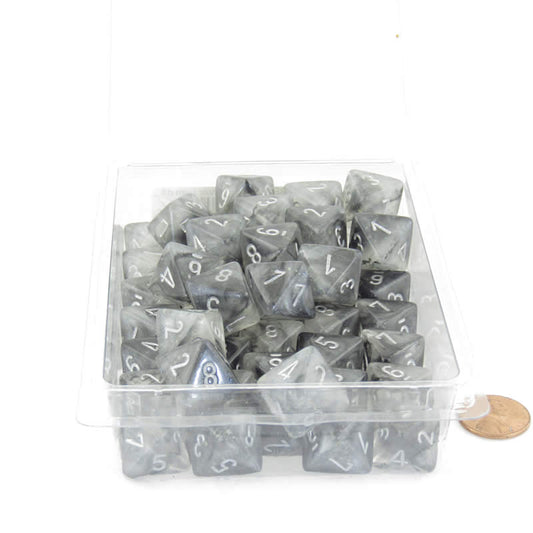 WCXPB0878E50 Light Smoke Borealis Dice Luminary Silver Numbers D8 16mm (5/8in) Pack of 50 Main Image