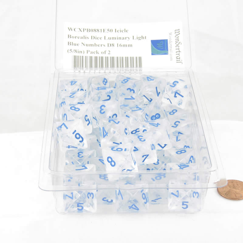 WCXPB0881E50 Icicle Borealis Dice Luminary Light Blue Numbers D8 Aprox 16mm Pack of 50 2nd Image