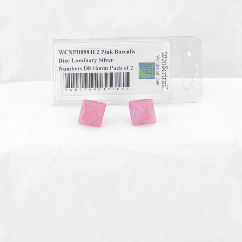 WCXPB0884E2 Pink Borealis Dice Luminary Silver Numbers D8 16mm Pack of 2 Main Image