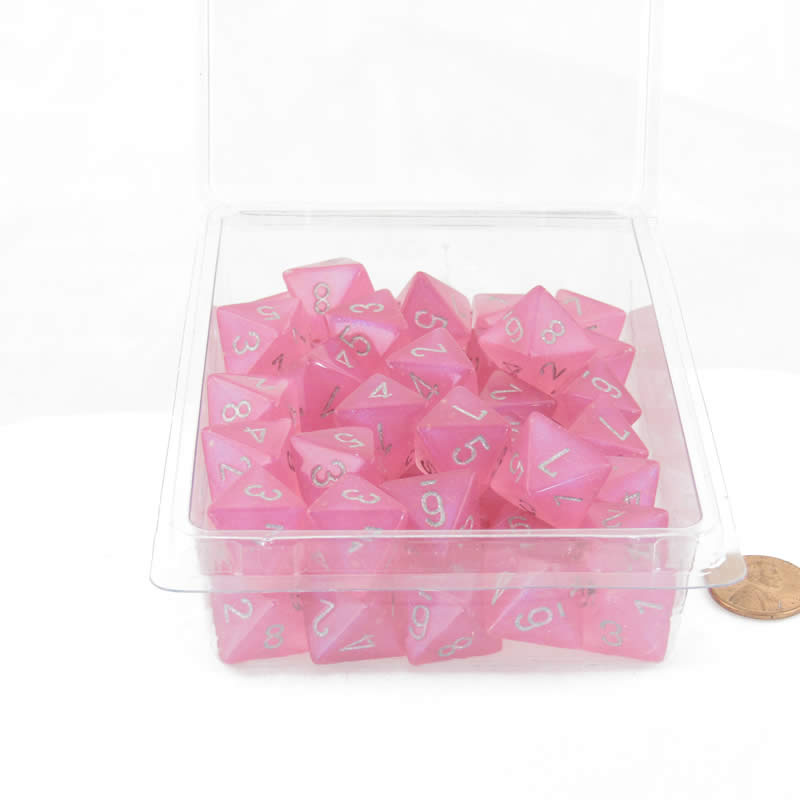 WCXPB0884E50 Pink Borealis Dice Luminary with Silver Numbers D8 Aprox 16mm Pack of 50 Main Image