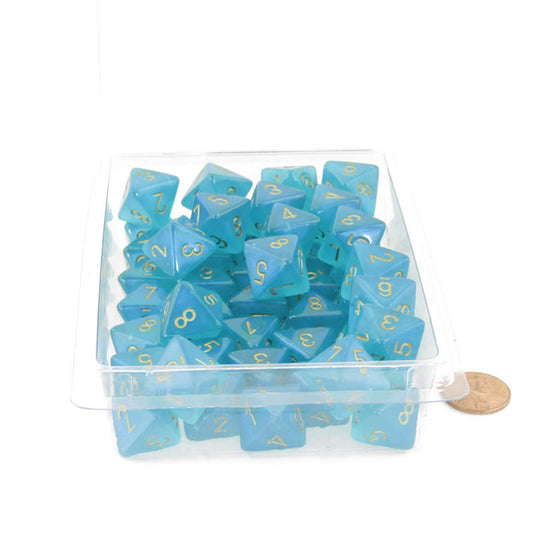 WCXPB0885E50 Teal Borealis Dice Luminary Gold Numbers D8 Aprox 16mm Pack of 50 Main Image