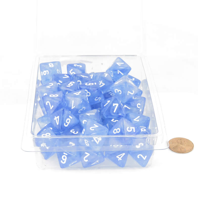 WCXPB0886E50 Sky Blue Borealis Dice Luminary White Numbers D8 Aprox 16mm Pack of 50 Main Image