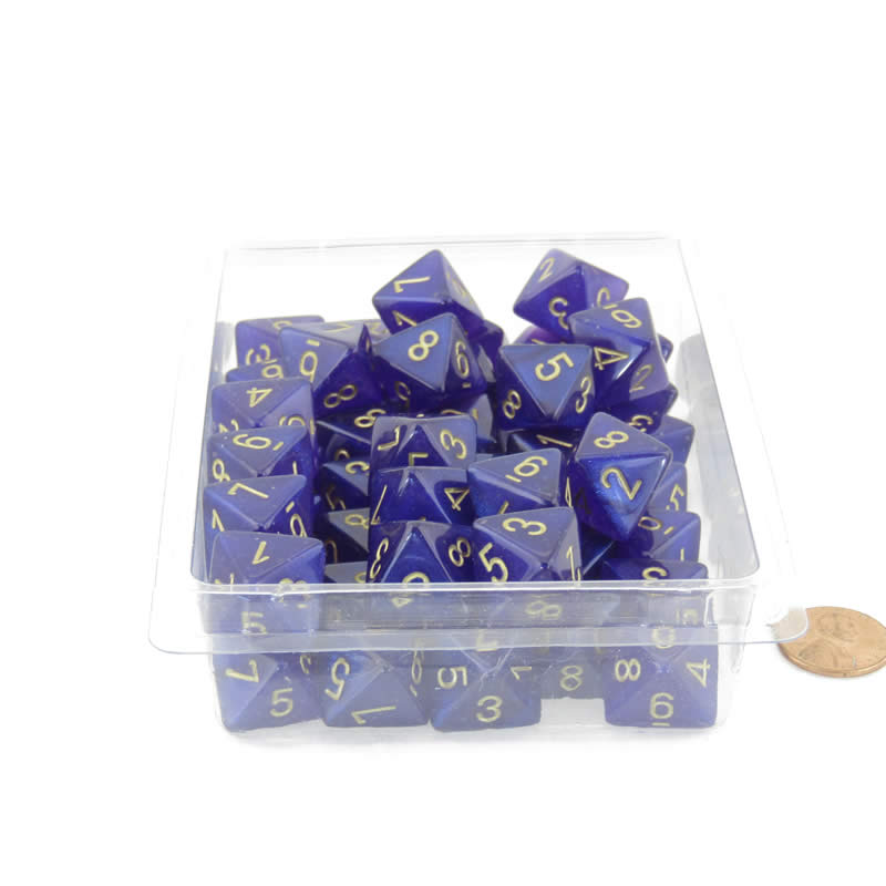 WCXPB0887E50 Royal Purple Borealis Dice Luminary Gold Numbers D8 Aprox 16mm Pack of 50 Main Image