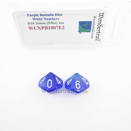 WCXPB1007E2 Purple Borealis Dice White Numbers D10 16mm Pack of 2 Main Image