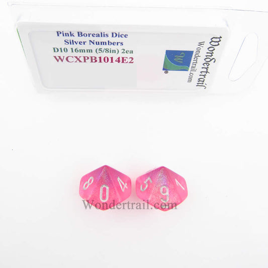 WCXPB1014E2 Pink Borealis Dice Silver Numbers D10 16mm Pack of 2 Main Image