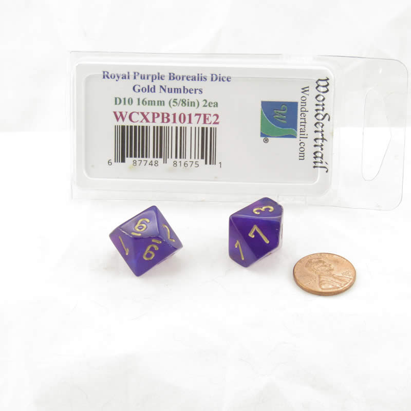 WCXPB1017E2 Royal Purple Borealis Dice Gold Numbers D10 16mm Pack of 2 2nd Image