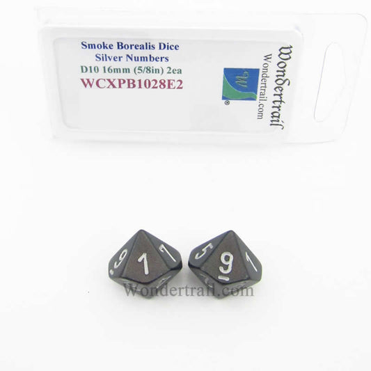WCXPB1028E2 Smoke Borealis Dice Silver Numbers D10 16mm Pack of 2 Main Image
