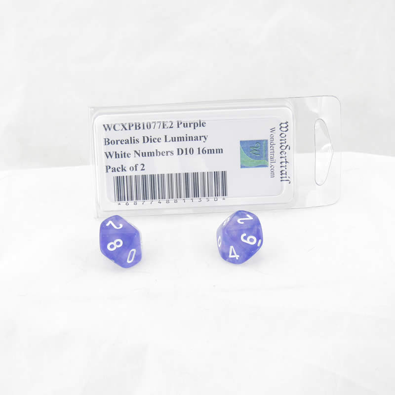 WCXPB1077E2 Purple Borealis Dice Luminary White Numbers D10 16mm Pack of 2 Main Image