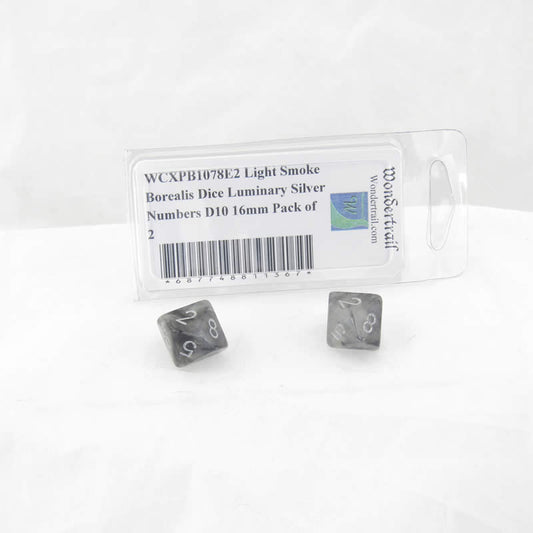 WCXPB1078E2 Light Smoke Borealis Dice Luminary Silver Numbers D10 16mm Pack of 2 Main Image