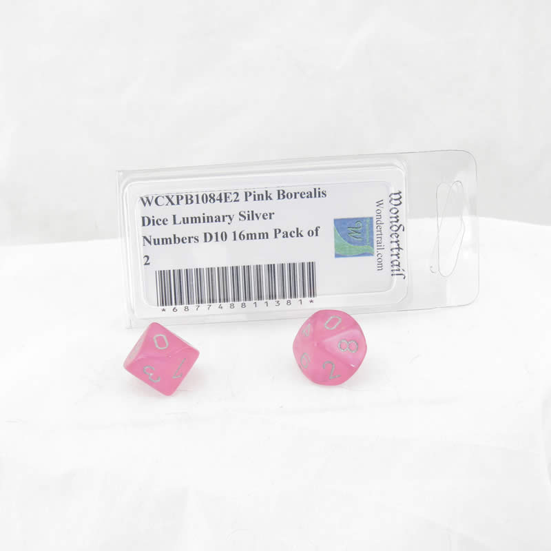 WCXPB1084E2 Pink Borealis Dice Luminary Silver Numbers D10 16mm Pack of 2 Main Image