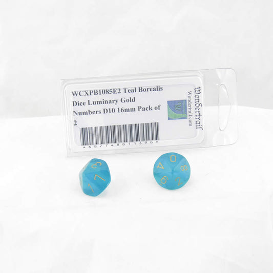 WCXPB1085E2 Teal Borealis Dice Luminary Gold Numbers D10 16mm Pack of 2 Main Image