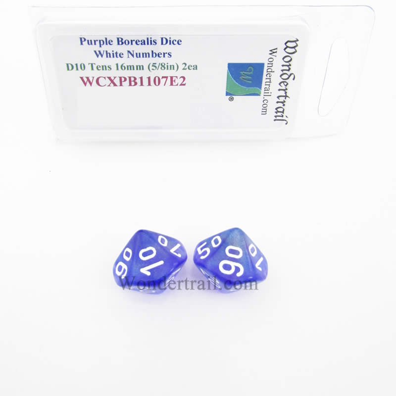 WCXPB1107E2 Purple Borealis Dice White Numbers D10 Tens 16mm Pack of 2 Main Image