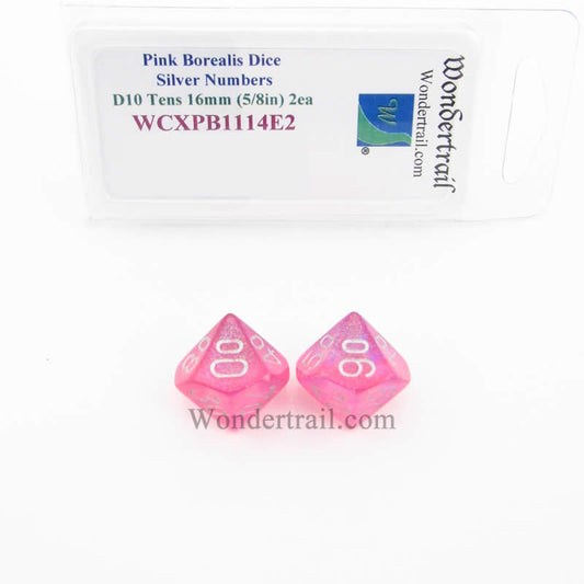 WCXPB1114E2 Pink Borealis Dice Silver Numbers D10 Tens 16mm Pack of 2 Main Image