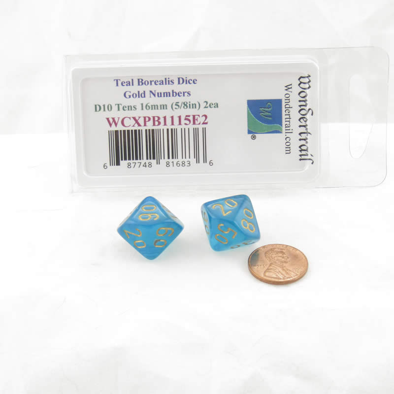 WCXPB1115E2 Teal Borealis Dice Gold Numbers D10 Tens 16mm Pack of 2 2nd Image