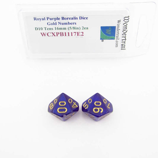 WCXPB1117E2 Royal Purple Borealis Dice Gold Numbers D10 Tens 16mm Pack of 2 Main Image