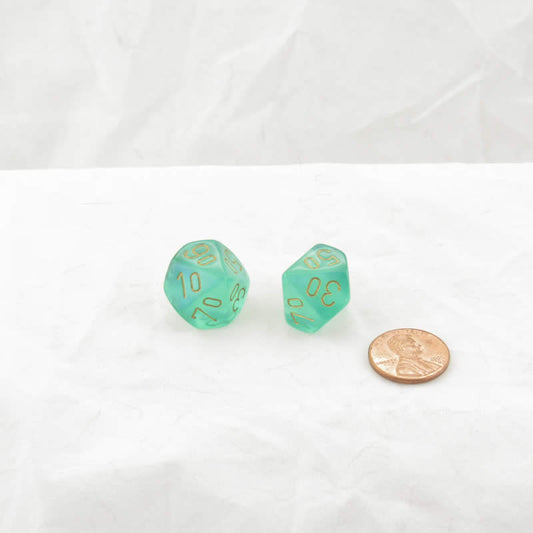 WCXPB1125E2 Light Green Borealis Dice Gold Numbers D10 Tens 16mm Pack of 2 Main Image