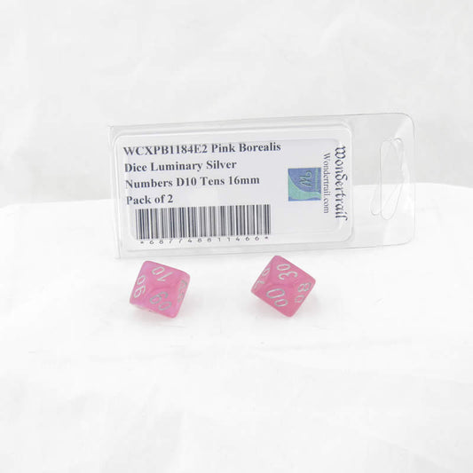 WCXPB1184E2 Pink Borealis Dice Luminary Silver Numbers D10 Tens 16mm Pack of 2 Main Image