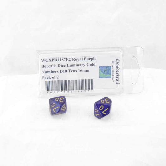 WCXPB1187E2 Royal Purple Borealis Dice Luminary Gold Numbers D10 Tens 16mm Pack of 2 Main Image
