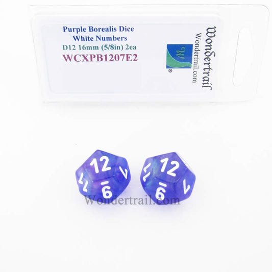 WCXPB1207E2 Purple Borealis Dice White Numbers D12 16mm Pack of 2 Main Image