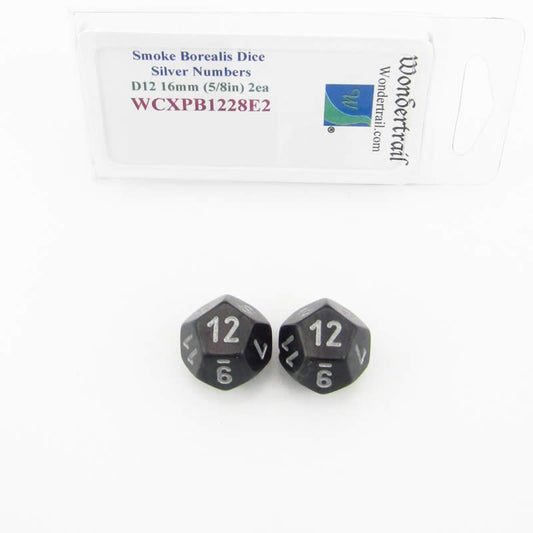 WCXPB1228E2 Smoke Borealis Dice Silver Numbers D12 16mm Pack of 2 Main Image