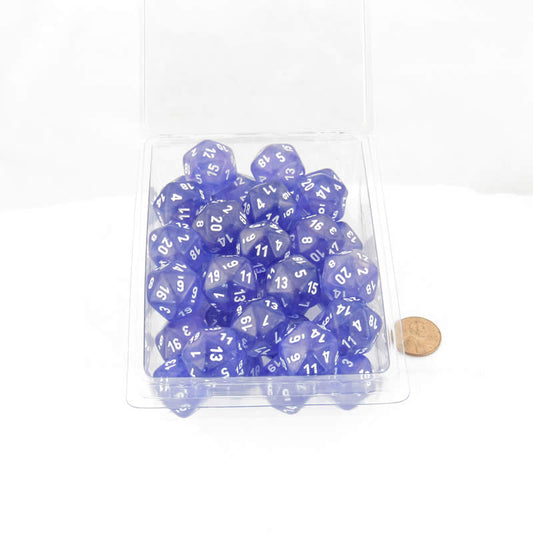WCXPB2077E50 Purple Borealis Dice Luminary White Numbers D20 Aprox 16mm (5/8in) Pack of 50 Main Image