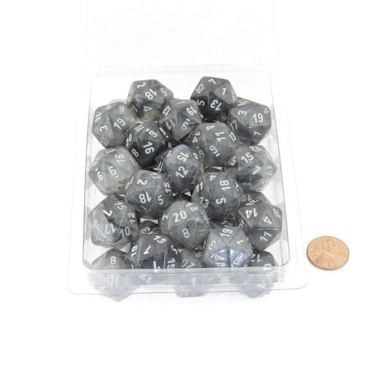 WCXPB2078E50 Light Smoke Borealis Dice Luminary Silver Numbers D20 Aprox 16mm (5/8in) Pack of 50 Main Image