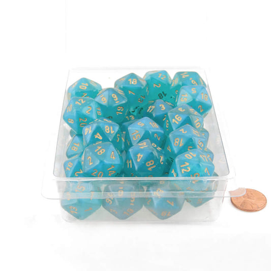 WCXPB2085E50 Teal Borealis Dice Luminary with Gold Numbers D20 16mm (5/8in) Pack of 2 Main Image