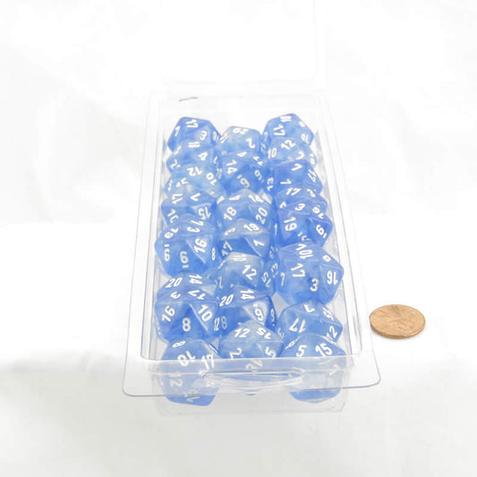 WCXPB2086E50 Sky Blue Borealis Dice Luminary with White Numbers D20 Aprox 16mm (5/8in) Pack of 50 Main Image