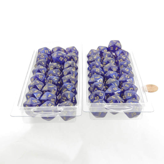 WCXPB2087E50 Royal Purple Borealis Dice Luminary with Gold Numbers D20 16mm (5/8in) Pack of 50 Main Image