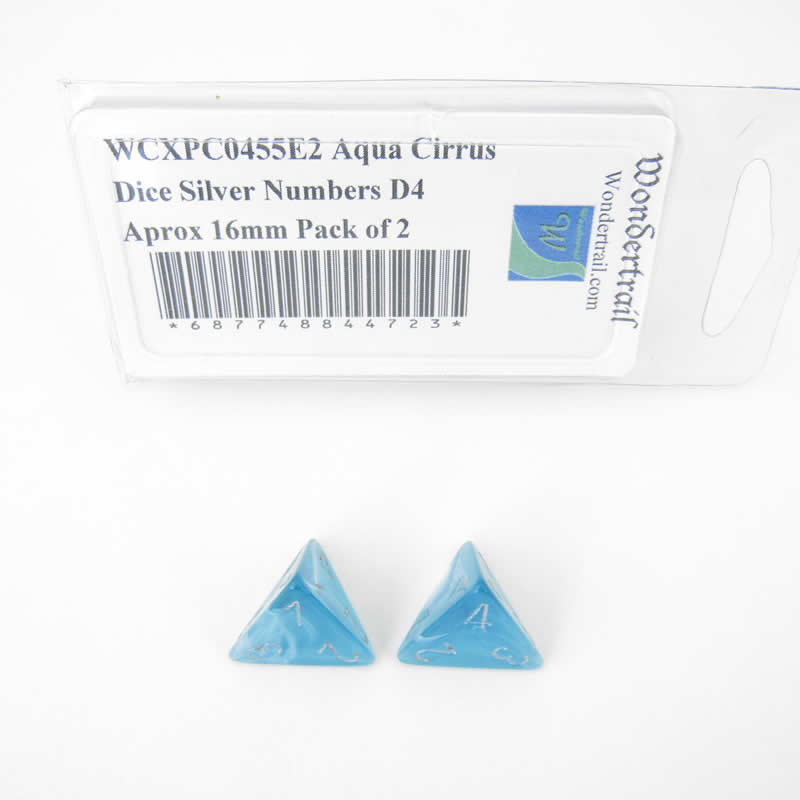 WCXPC0455E2 Aqua Cirrus Dice Silver Numbers D4 Aprox 16mm Pack of 2 Main Image