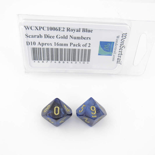 WCXPC1006E2 Royal Blue Scarab Dice Gold Numbers D10 Aprox 16mm Pack of 2 Main Image