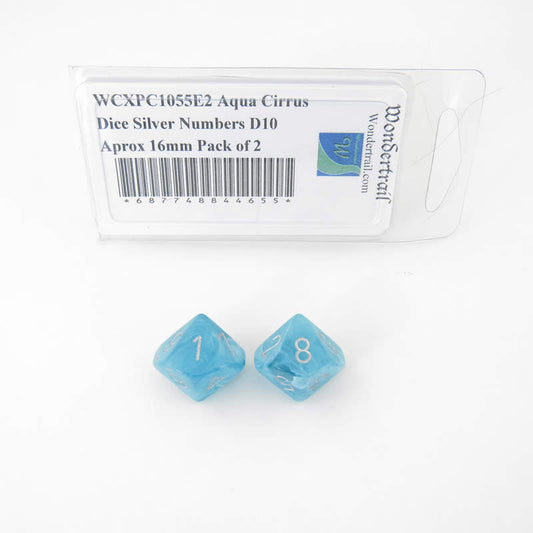 WCXPC1055E2 Aqua Cirrus Dice Silver Numbers D10 Aprox 16mm Pack of 2 Main Image