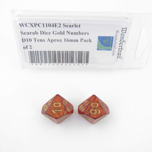 WCXPC1104E2 Scarlet Scarab Dice Gold Numbers D10 Tens Aprox 16mm Pack of 2 Main Image