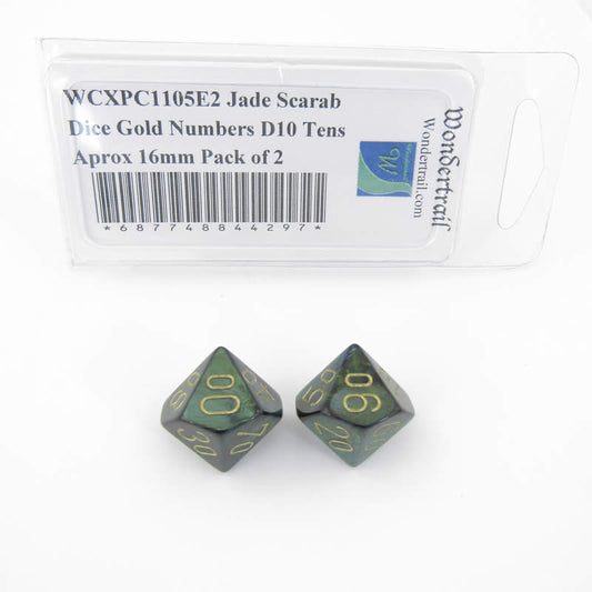 WCXPC1105E2 Jade Scarab Dice Gold Numbers D10 Tens Aprox 16mm Pack of 2 Main Image