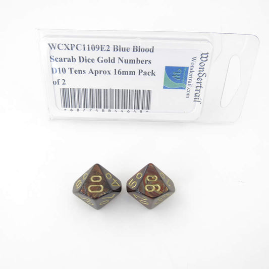 WCXPC1109E2 Blue Blood Scarab Dice Gold Numbers D10 Tens Aprox 16mm Pack of 2 Main Image